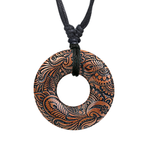 Collana con ciondolo nero a forma di ciambella Hawaii in legno di Narra