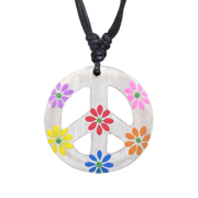 Necklace black pendant peace white flower made of Narra wood