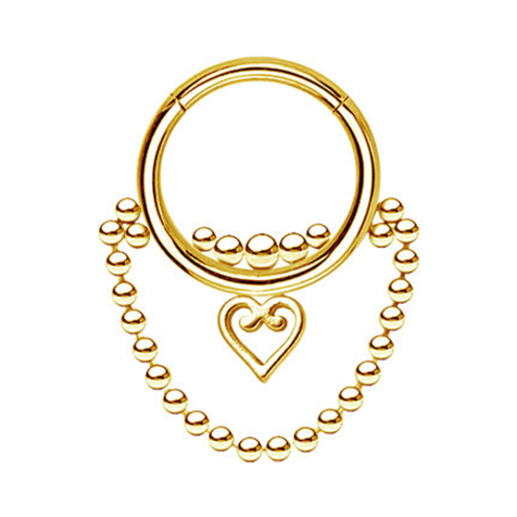 Micro segment ring hinged gold-plated balls and heart pendant chain