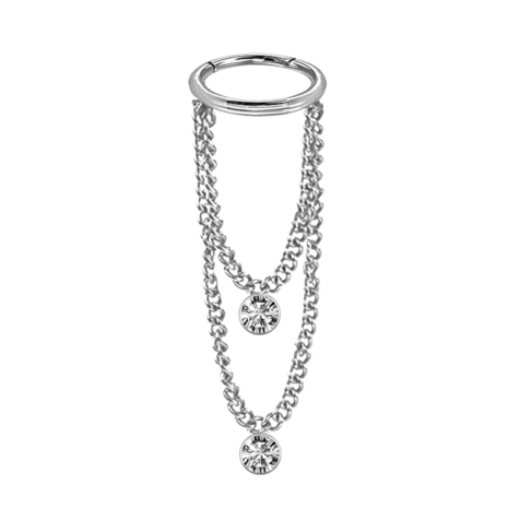 Micro Segmentring klappbar silber Anhänger waagerecht zwei Ketten zwei Kristalle silber