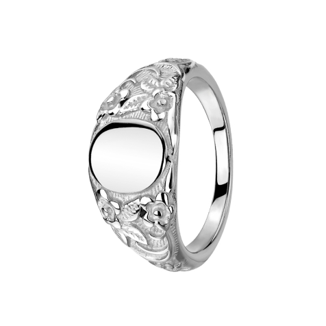 Ring silver oval flat with flowers