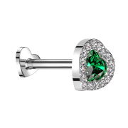 Micro Threadless Labret Heart Silver Crystal Heart Green...