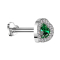 Micro Threadless Labret Heart Silver Crystal Heart Green Crystal Border Silver