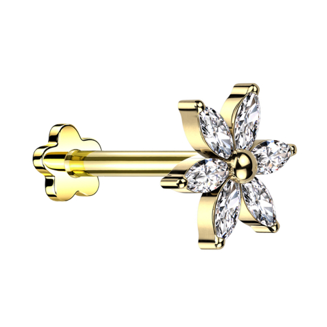 Micro Threadless Labret Flower Gold-Plated Flower Gold-Plated Crystals Silver