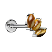 Micro Labret Innengewinde silber drei Ovale Tigerauge Steine