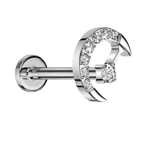 Micro Labret Internal Thread Silver Crescent Silver Crystals Silver Center Crystal Silver