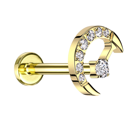 Micro Labret filettatura interna placcato oro Mezzaluna placcato oro Cristalli argento al centro Cristallo argento