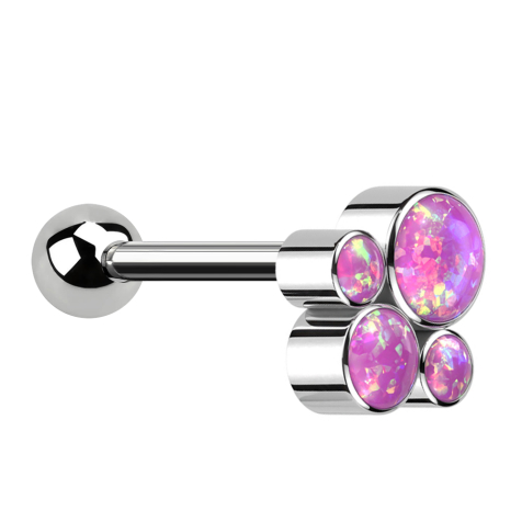 Micro Barbell Innengewinde silber mit Kugel und vier Opale pink