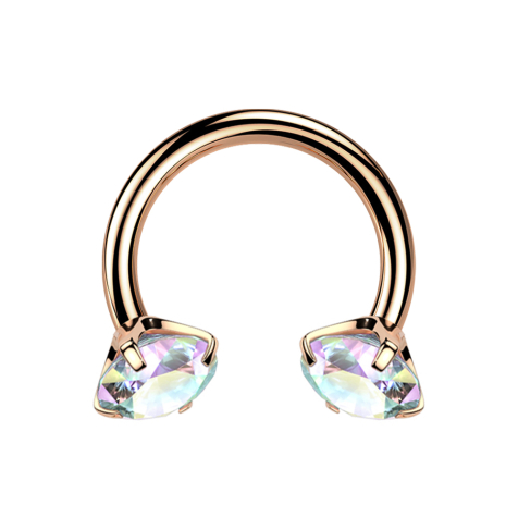 Micro Circular Barbell filettatura interna oro rosa con due cristalli multicolori incastonati