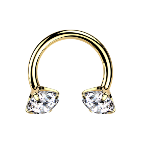 Micro circular barbell with internal thread, gold-plated, two crystals set in silver