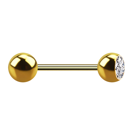 Micro Barbell doré avec boule et cristal boule argenté