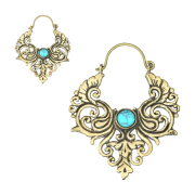 Earring gold-plated mandala two swans turquoise stone