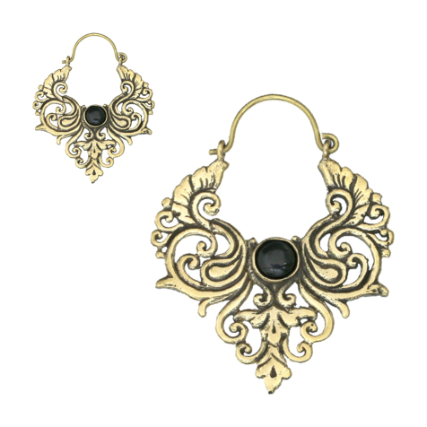 Boucles doreilles plaqué or Mandala deux cygnes pierre onyx