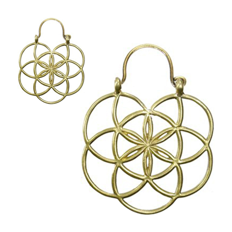 Orecchino con fiore della vita placcato oro, semplice