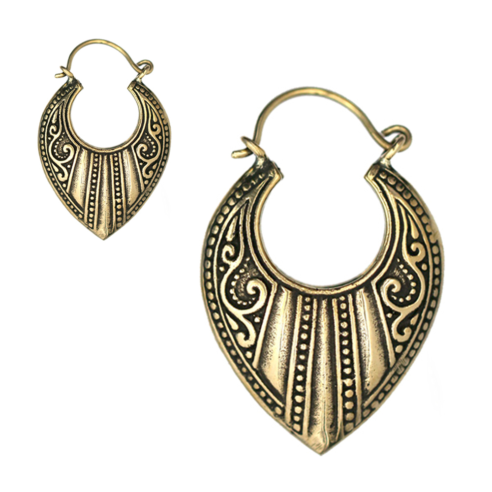 Boucles D'oreilles Bois Et Laiton Doré 81stgeneration - Motif Mandala Soleil Hindou - Longueur 6.5 Cm