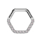 Micro segment ring, foldable, silver, hexagon front, crystals, silver