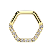 Micro segment ring hinged gold-plated hexagon front...