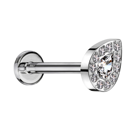 Micro Labret filetage intérieur argent goutte en cristal argent cristaux argentés sur le pourtour