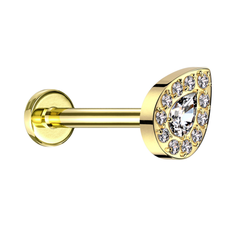 Micro Labret filetage intérieur plaqué or goutte de cristal argentée bordée de cristaux argentés