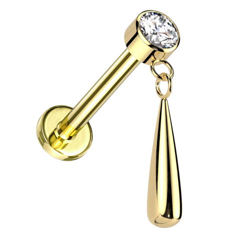 Micro Labret filettatura interna placcato in oro cilindro placcato in oro cristallo argento pendente goccia placcato in oro