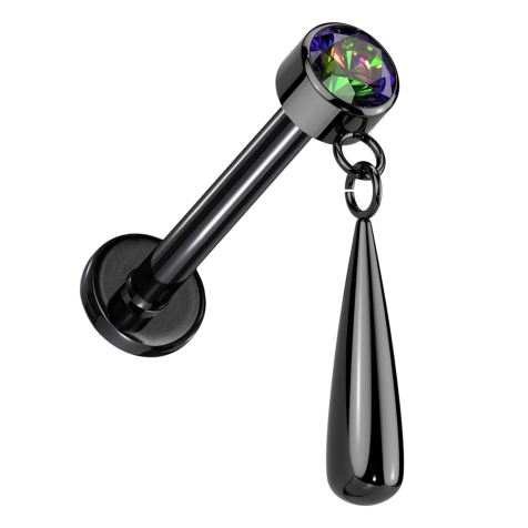 Micro Labret filettatura interna nera cilindro nero cristallo scuro multicolore pendente goccia nero