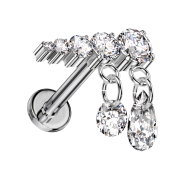 Micro Labret Internal Thread Silver Five Crystals Silver...