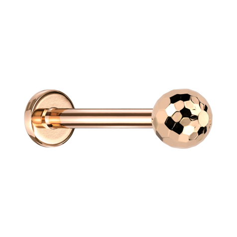Micro threadless labret in rose gold with disco ball in rose gold