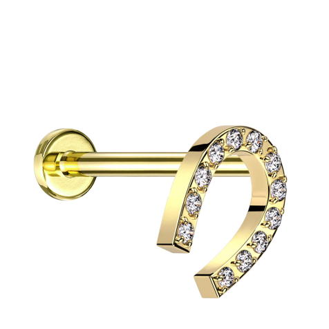 Micro Threadless Labret plaqué or Fer à cheval plaqué or cristaux argent