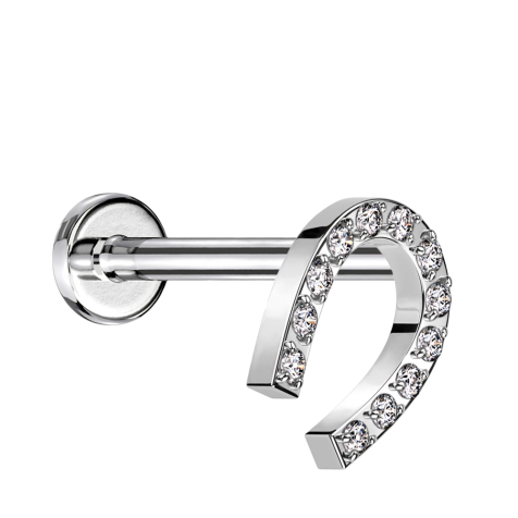 Micro Threadless Labret argent Fer à cheval argent Cristaux argent