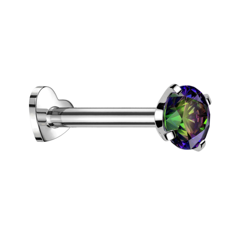 Micro Labret Herz Innengewinde silber Kristall dunkel multicolor gefasst