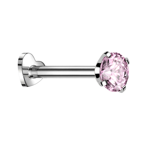 Micro labret cœur filetage intérieur argent cristal rose serti