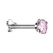 Micro Labret Heart Internal Thread Silver Crystal Pink...