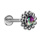 Micro Labret filetage intérieur argenté boule fleur cristal foncé multicolore