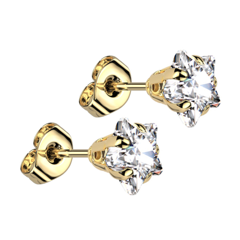 Gold-plated stud earrings with silver star crystal