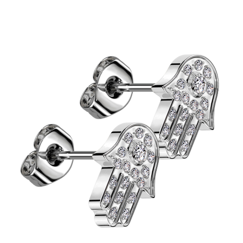 Orecchini a bottone senza filetto argento Hamsa argento cristalli argento