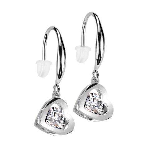 Boucles doreilles argent Pendentif cœur cristal argent