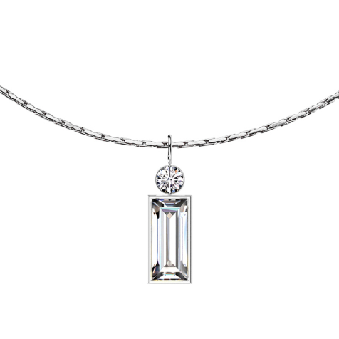 Necklace silver pendant round and large baquette crystal silver