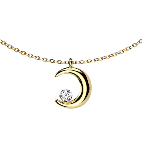 Chaîne plaquée or pendentif lune cristal argent