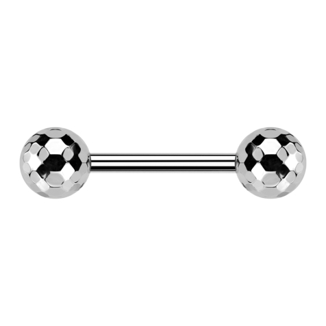 Threadless barbell in silver with two disco balls in silver