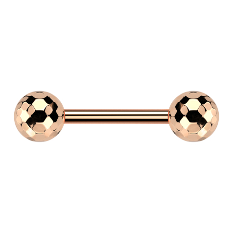Threadless barbell in rose gold with two disco balls in rose gold