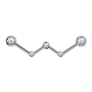 Barbell silver angled three crystals silver with two...