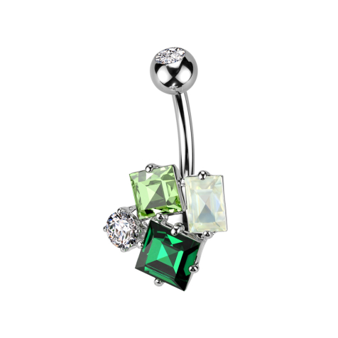 Banana silver with ball silver crystal silver and three colored crystals rectangular