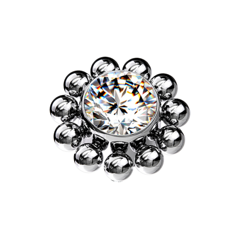 Dermal Anchor silver Ball Flower Crystal silver