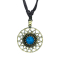Collier noir pendentif doré disque rond avec pierre turquoise