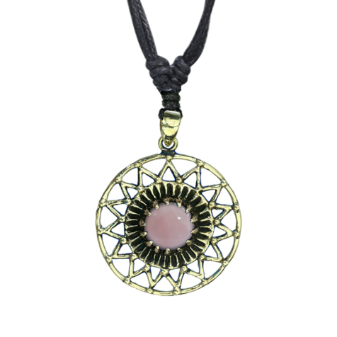 Necklace black pendant gold-plated round disk with turquoise stone