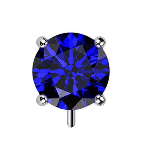 Threadless argent épais devant avec cristal bleu foncé serti