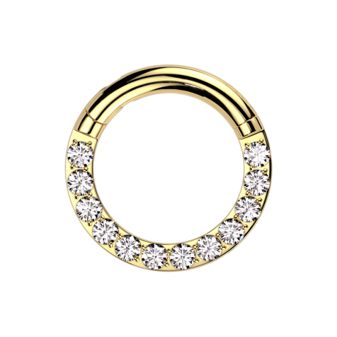 Foldable segment ring, gold-plated front, crystals, silver