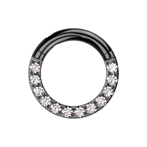 Foldable segment ring, black front, silver crystals