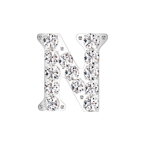 Threadless silver with crystals silver letter N