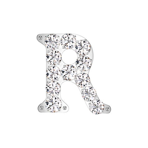 Threadless silver with crystals silver letter R